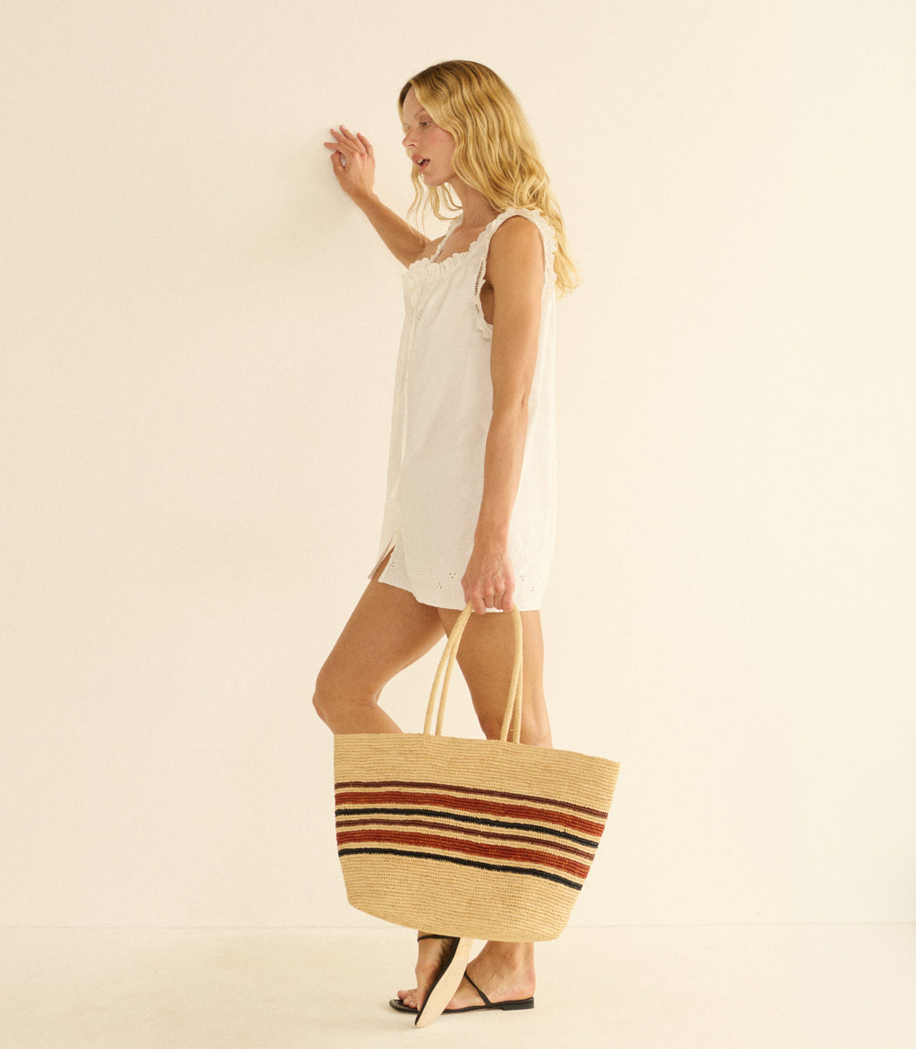 Grande Harbour Tote in Natural Striped Raffia - view 3