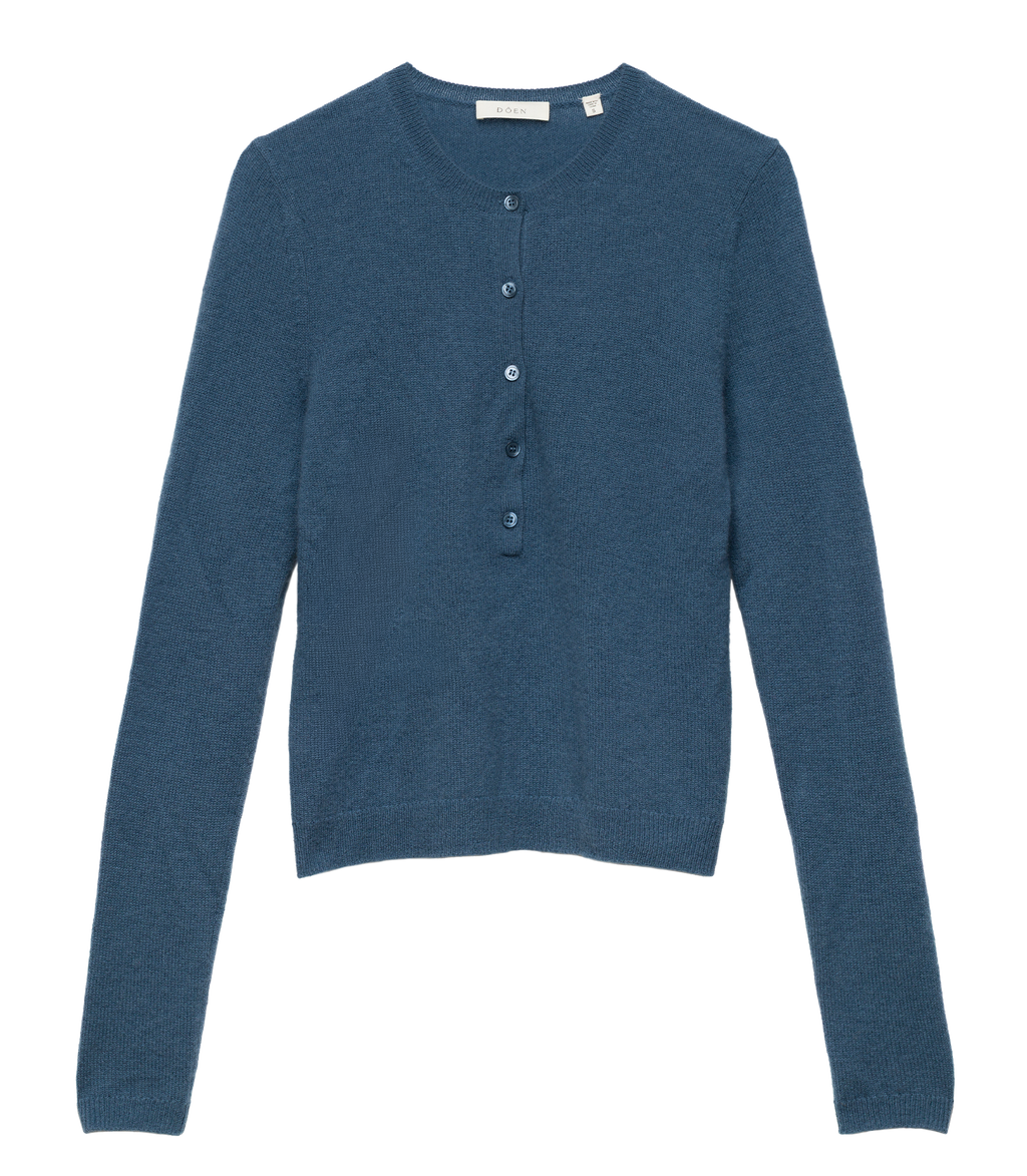 Heath Cashmere Henley in Blue Stone - view 7