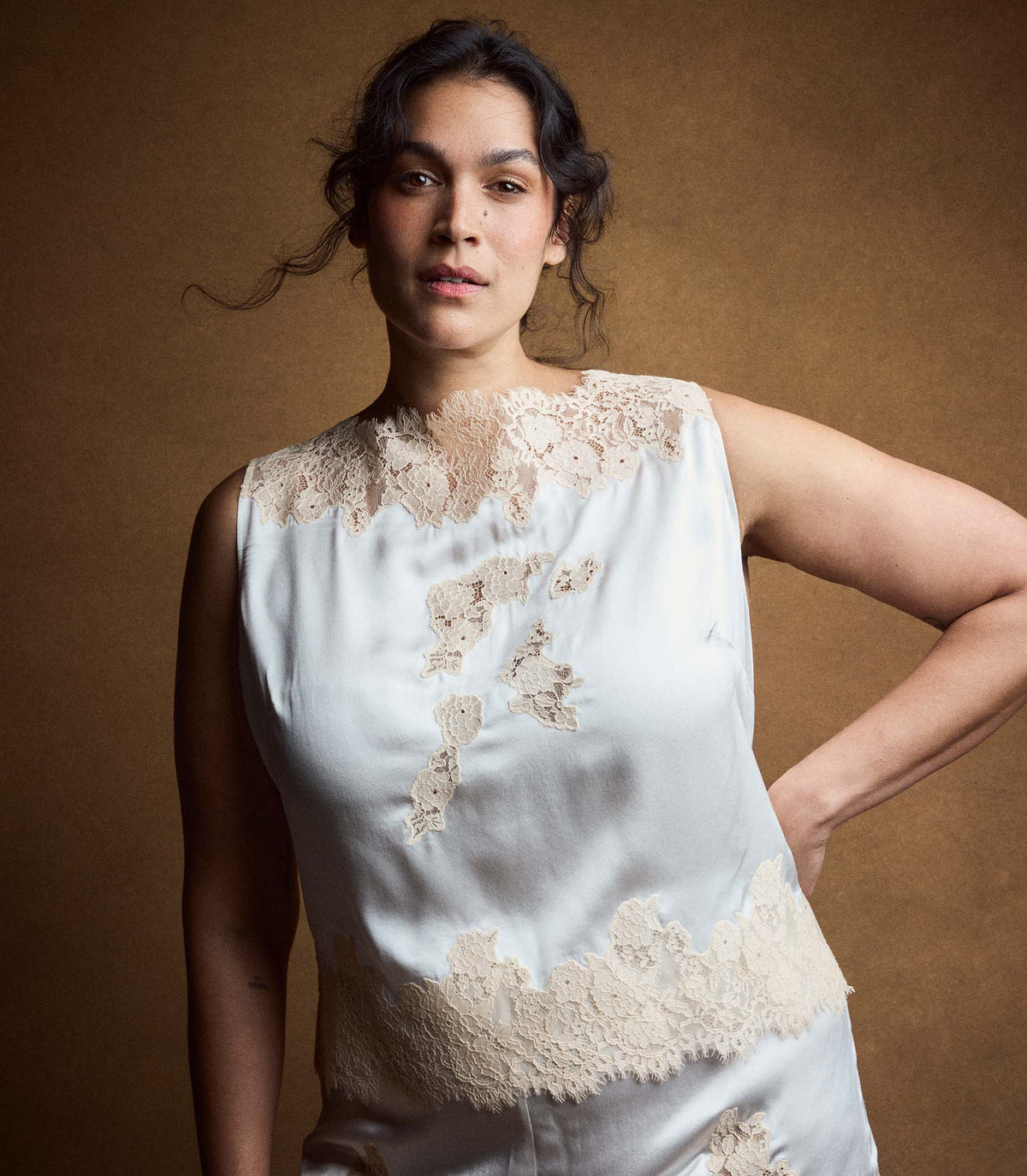 Viviane Top in Salt and Peach Lace - view 6